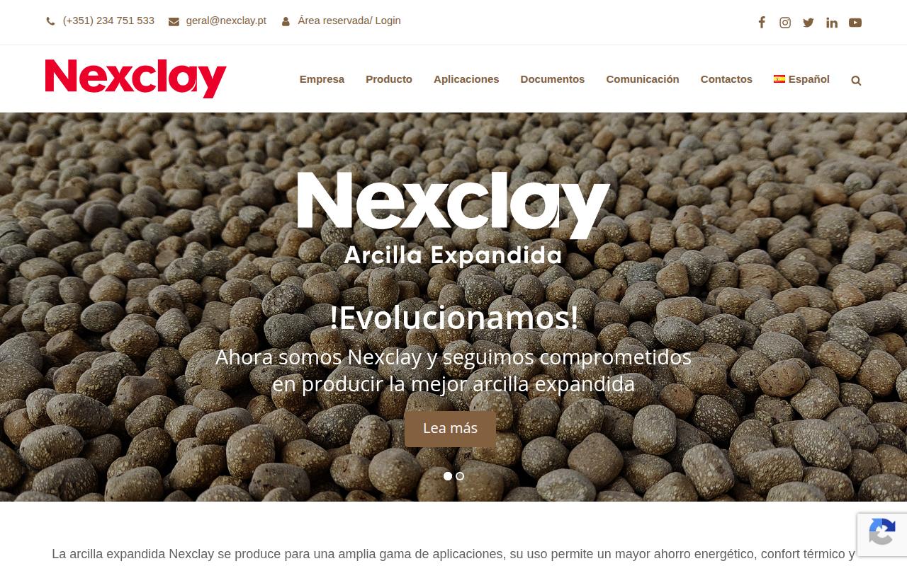 Vista mini Web: https://nexclay.pt/es/